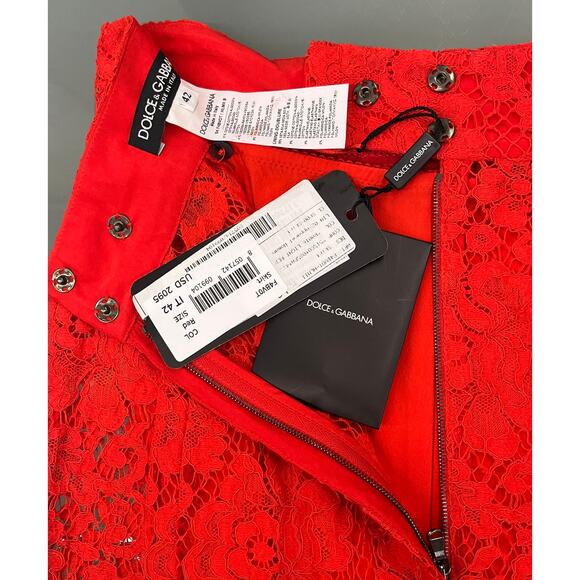 NWT Dolce & Gabbana Red corded Lace Midi Skirt IT 38 US XS - Picture 8 of 8